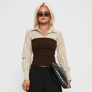2026 European and American style elegant striped patchwork shirt for women