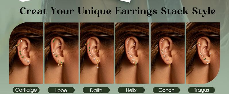 ORAZIO 16 Gauge Cartilage Earrings for Women Hypoallergenic Surgical Steel Flat Back Stud Hoop Set Daith Conch Tragus Helix Piercing Jewelry 12pcs Silver Earring Set