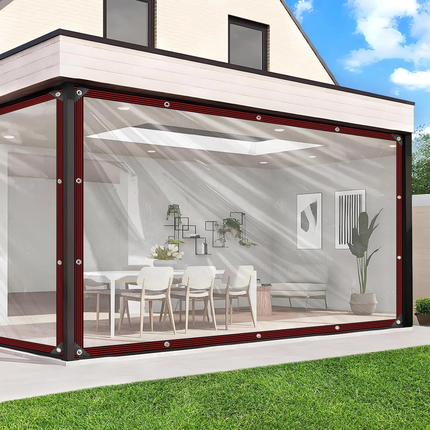 8x10 FT Heavy Duty Clear Vinyl Tarp, Waterproof Plastic Sheeting with Grommets, Rainproof Cover for Greenhouse, Plants, Chicken Coop & Camping