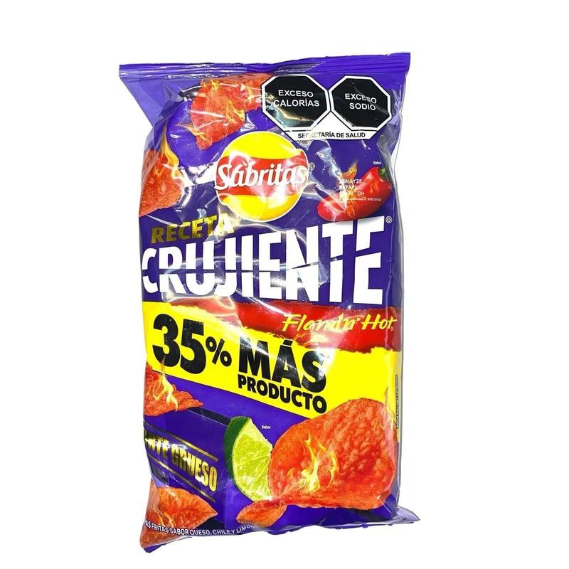 10 - PK Sabritas Receta Crujiente Flamin Hot Potato Chips - Crunchy Snack - Chili, Cheese & Lemon Flavor - 57g Bag - Mexican Chips - Sabritas Mexicanas - Papitas Mexicanas