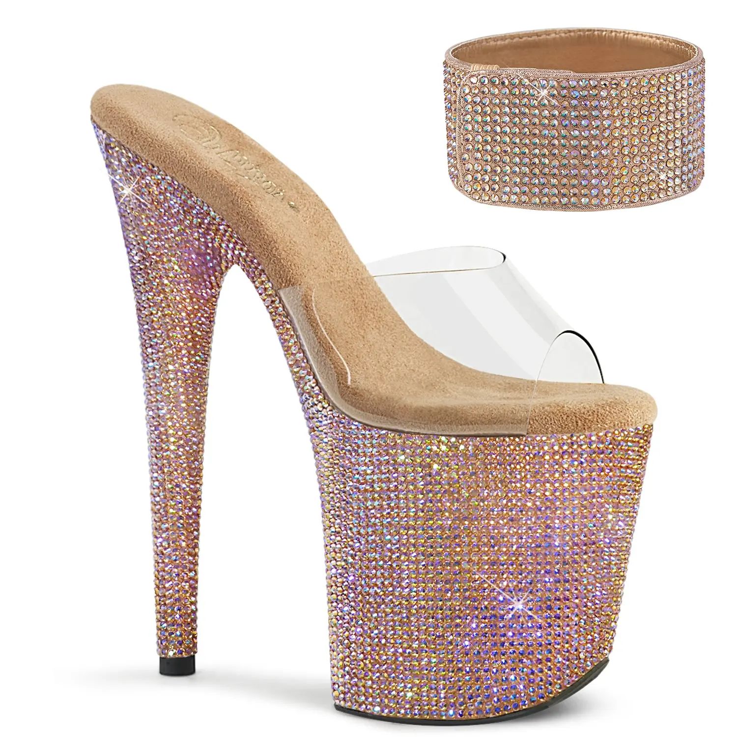 Women's Rhinestone Platform Sandals Bejeweled-812RS, Elegant 8-Inch Ultra High Heel with Detachable Ankle Cuff, Footwear, Stylish, Heeled, Fashion, Women's Fashion, Ankle Strap