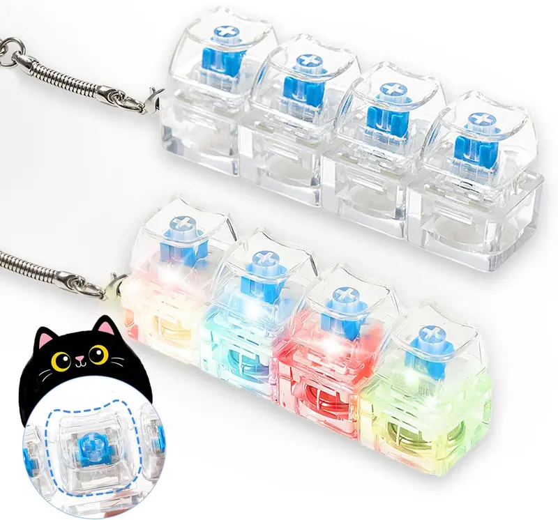 Keyboard-style charm, four-in-one stress-relief keychain, transparent color, non-illuminated, comes with a portable ring, a cute little accessory for keys or bags （1 pack )