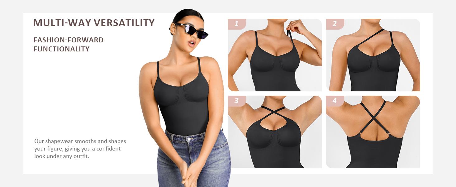 FeelinGirl Shapewear for Women Butt Lifter Bodysuit  Tummy Control Shapewear Seamless Womenswear Comfort Spaghetti Strap Hip Underwear Basic Minimalist Springtok SpringStatements