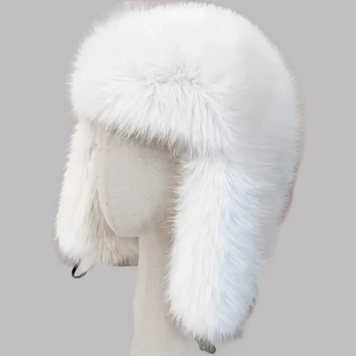 Retro Faux Fur Ushanka Hat, Unisex Windproof Polyester Pilot Cap with Adjustable Ear Flaps for Outdoors, Snowboarding & Ice Fishing, Furry Hat, Wipe Clean, All‑Weather Ready