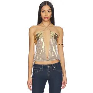 Jaded London Draped Chiffon Top With Sequin Panels in Gold