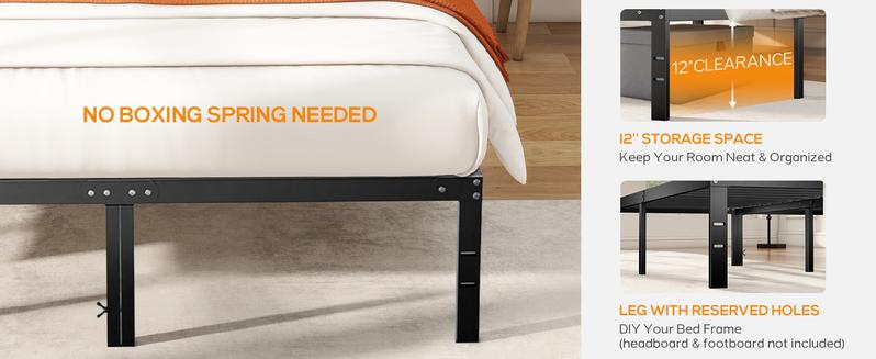 Bed Frame - Heavy Duty Metal Platform Bed Frames Queen Size with Storage Space Under Frame, 14 Inches, Sturdy Steel Slat Support, No Box Spring Needed