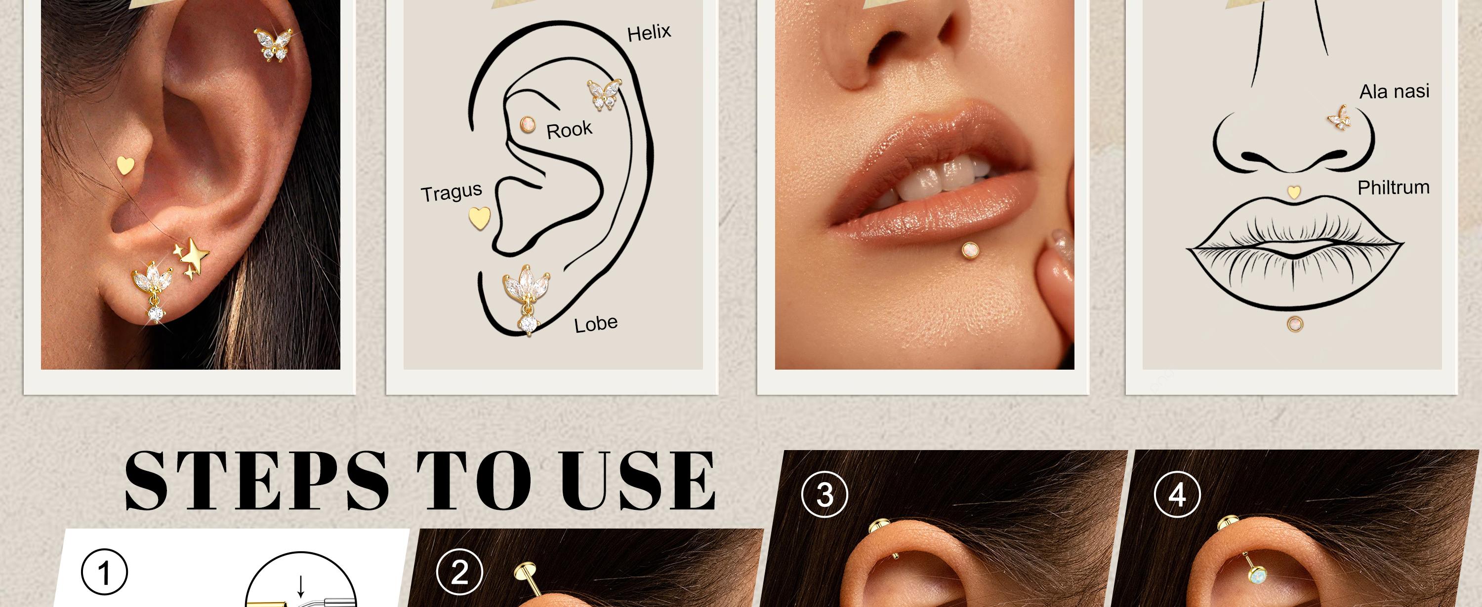 ORAZIO 316L Surgical Steel Stud Earrings Hypoallergenic Threadless Push Cartilage Helix Tragus Nose Lip Labret Medusa Conch Piercing Jewelry 18G/20G ORAZIO 316L Surgical Steel Stud Earrings Hypoallergenic Threadless Push Cartilage Helix Tragus Nose Lip Labret Medusa Conch Piercing Jewelry 18G/20G