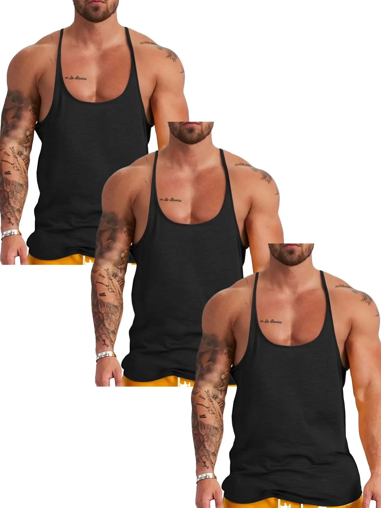 LEHMANLIN Men's 3 Pack Y-Back Stringer Tank Tops Quick Dry Breathable Comfortable Sports Activewear for Gym  Running - Shaping Vest fathers day gift ideas its not your birthday boy merch Sleeveless Gym Top Fitness Vest Top Menswear Elastic Fabric