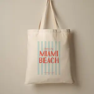 Personalized Miami Beach Tote Bag, Custom Name Beach Canvas Tote, Coastal Vacation Reusable Shopping Bag, Summer Bachelorette Travel Tote