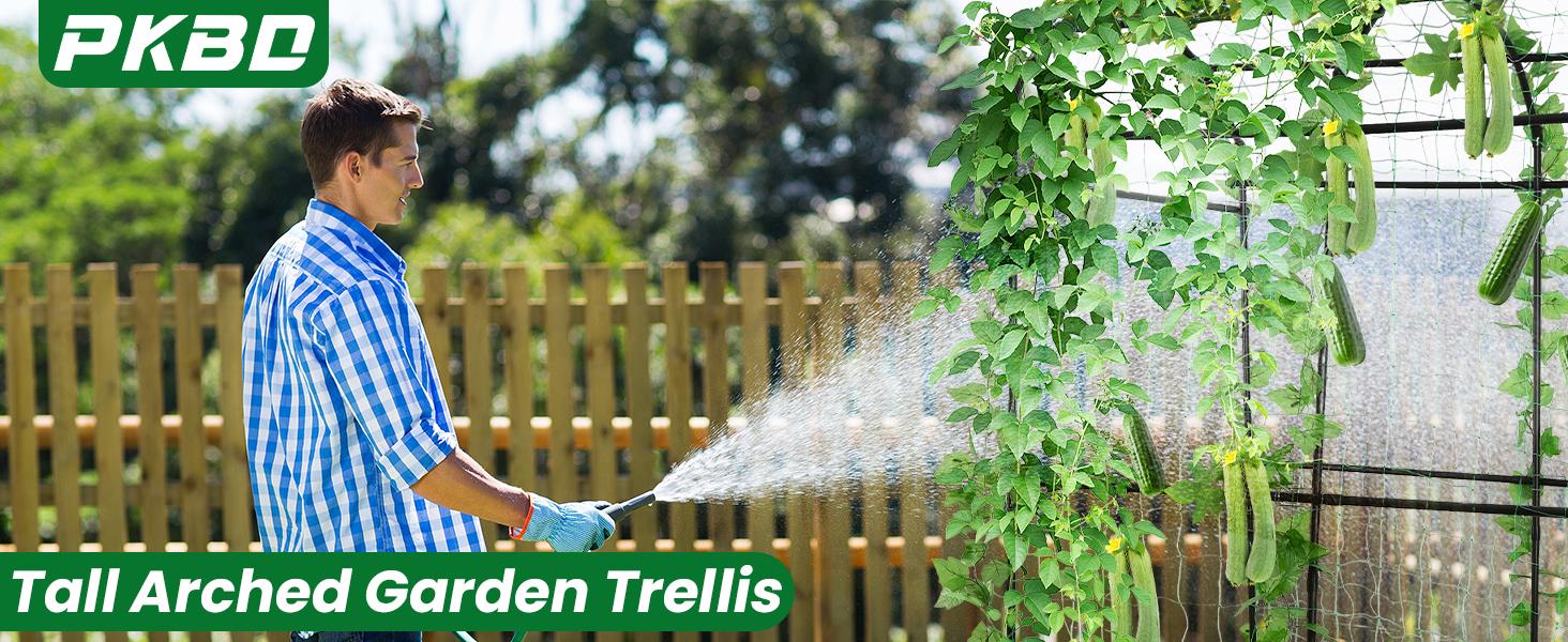 Tall Garden Arch Trellis for Climbing Plants Outdoor, 4/5/7/7.5 ft Tall Polyethylene-Coated Stainless Steel Garden Arch for Climbing Vine Vegetable/Fruit/Flower, Cucumber Trellis for Raised Bed, Black