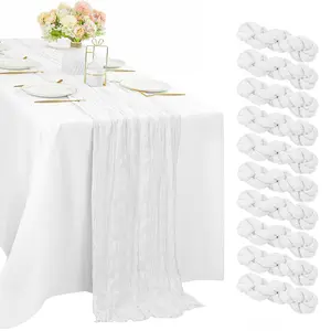 6/10 pcs Tablecloth - Pleated Sheer Gauze, Square Cheesecloth, Suitable for Wedding Receptions, Bridal Decorations, Transparent Table Covering