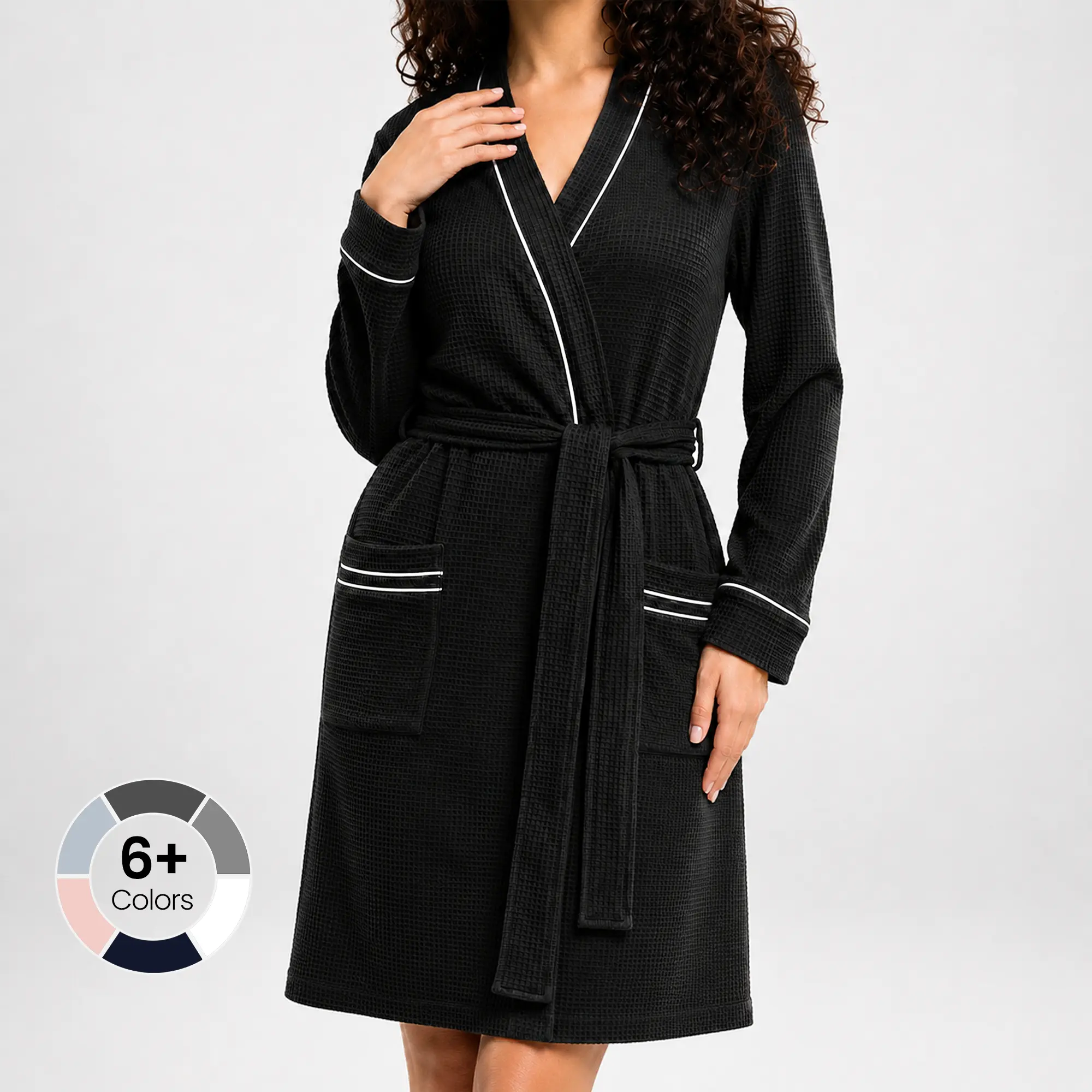NY Threads Women's Plush Soft Waffle Knit Longsleeve Robe - Mid-Length Elegant Kimono Bathrobe, Breathable Lightweight Cotton Blend, Relaxed Fit, Solid Colors, All Seasons, Quick Dry, Lightweight Drape, Pocketed Everyday Casual Loungewear