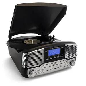 Trexonic Retro Wireless Bluetooth, Record and CD Player - Black