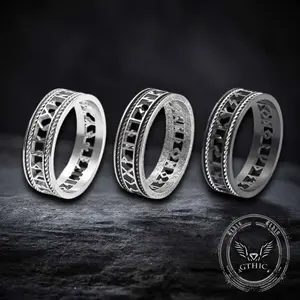 GTHIC Nordic Openwork Viking Runes Stainless Steel Ring Vintage Viking-Inspired Jewelry for Daily Wear or Special Occasions
