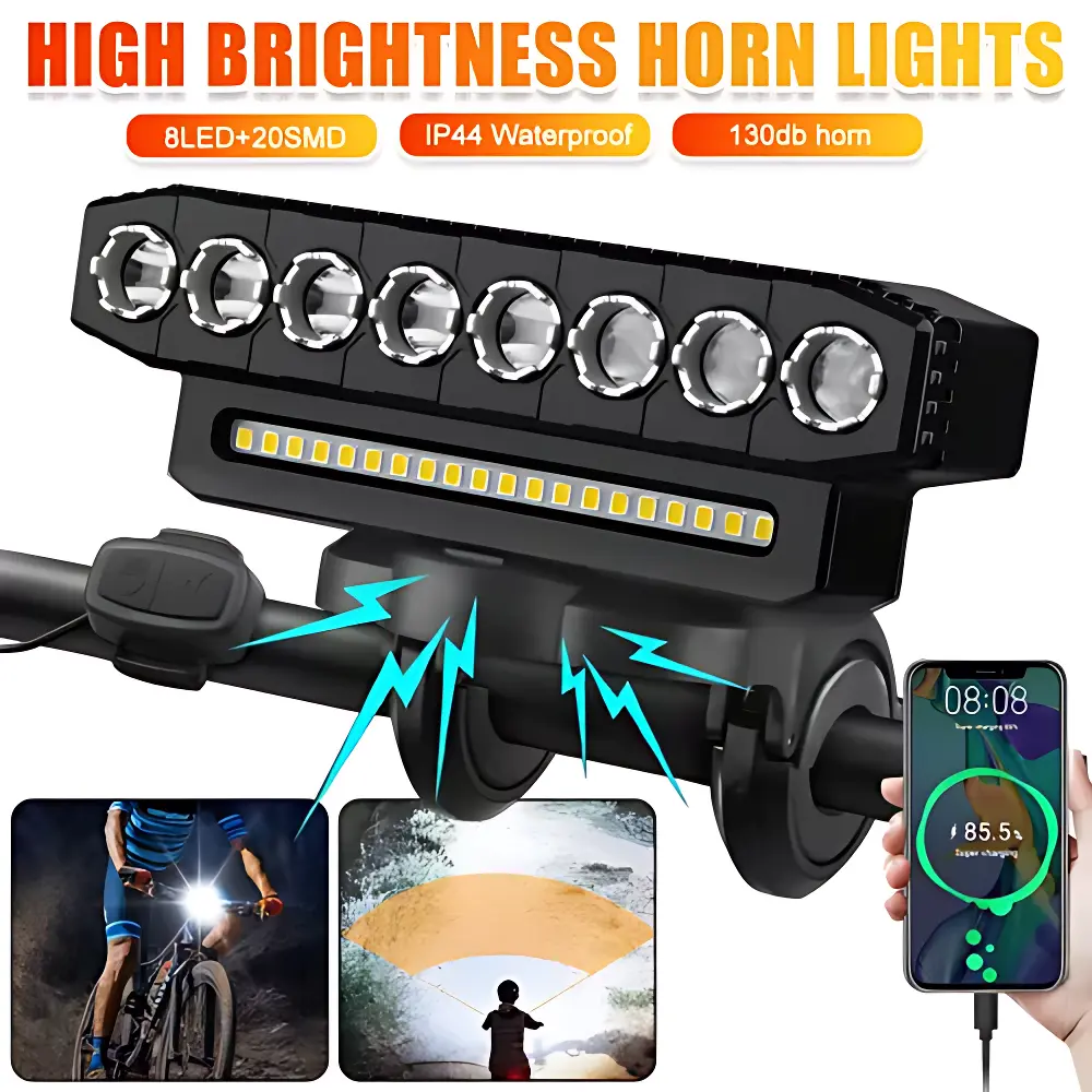 High Brightness 900 Lumen Max Rechargeable USB Charger IP44 Rated Waterproof LED Bike Headlight - Bike, Ebike Accessories for Night Riding, Road Cyclists (Tools & Hardware Accessory)