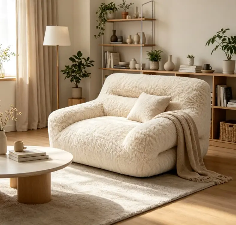 Vacuum-Compressed Cloud Sofa - Ultra-Soft Faux Fur Oversized Couch with 33.9" Wide Seat, Space-Saving Minimalist Loveseat for Small Living Rooms, Apartments  Sofa Couch