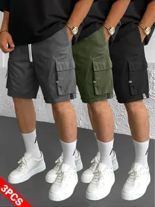 3-Pack Men’s Lightweight Cargo Shorts, 7/8 Length, Drawstring Waistband, Large Pockets, Drawstring Bag Covers, Fashionable Casual Athletic Style, Suitable for Everyday Wear and Outdoor Activities Workwear