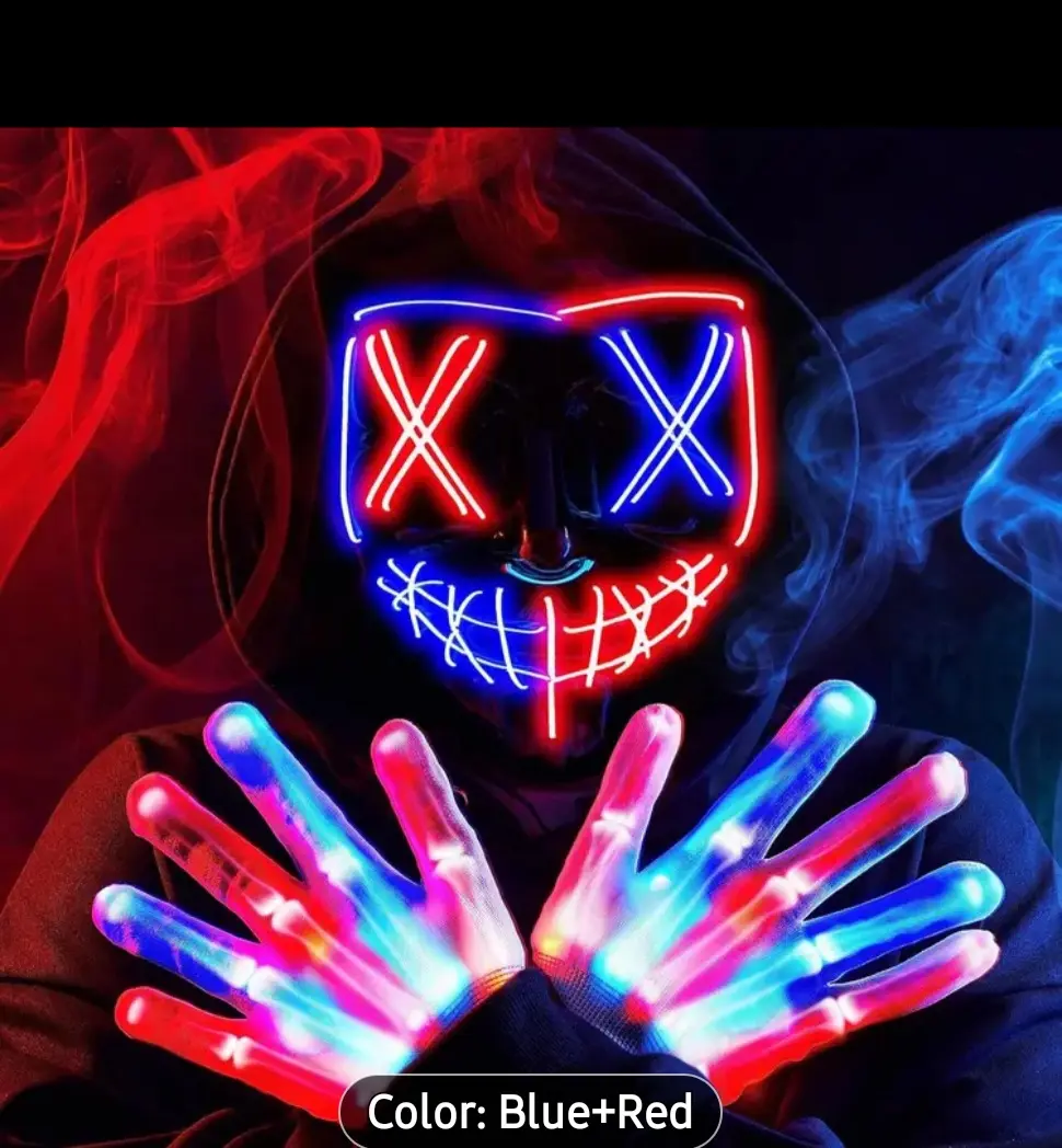 Purge Mask with Glowing Gloves Blue Red Color Light Up Accessories for Purge Theme Events Glowing Mask LED