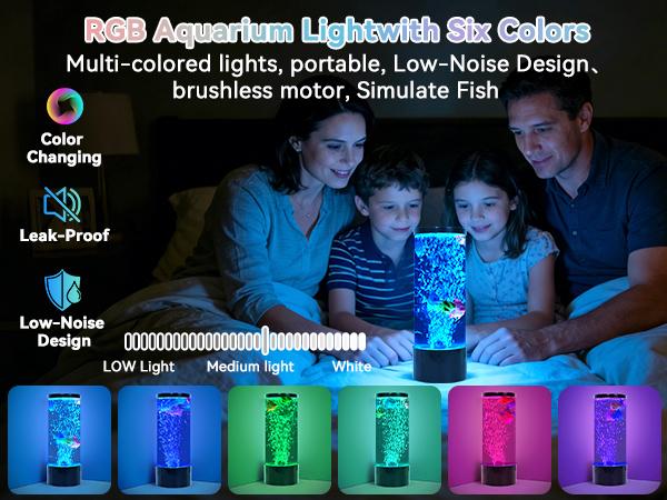 LED Aquarium Bubble Fish Tank Table Lamp, Birthday Christmas Gifts for Adults Kids Teens, Relaxing 6 Color Remote Fake Fish Sensory Night Light for Kids' Room Bedroom Home Decor, Stress Relief