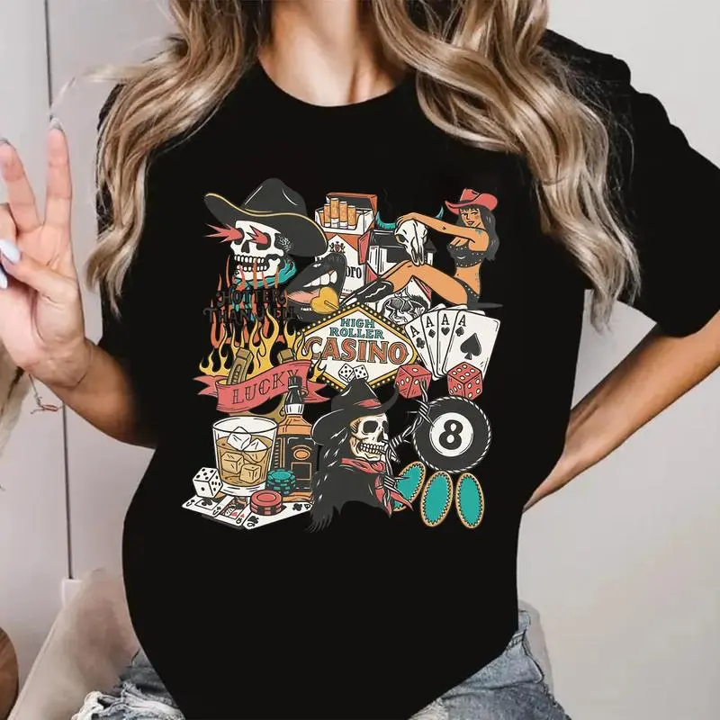 Vintage Lucky Casino Turquoise Shirt, Retro Western Shirt, Country Music Outfit, Western outfits women,  Retro Western Shirt, Cowgirl Gift, Country Concert Crewneck Apparel, Fashion Cotton, Full Colors, Full Sizes, For Men, For Women
