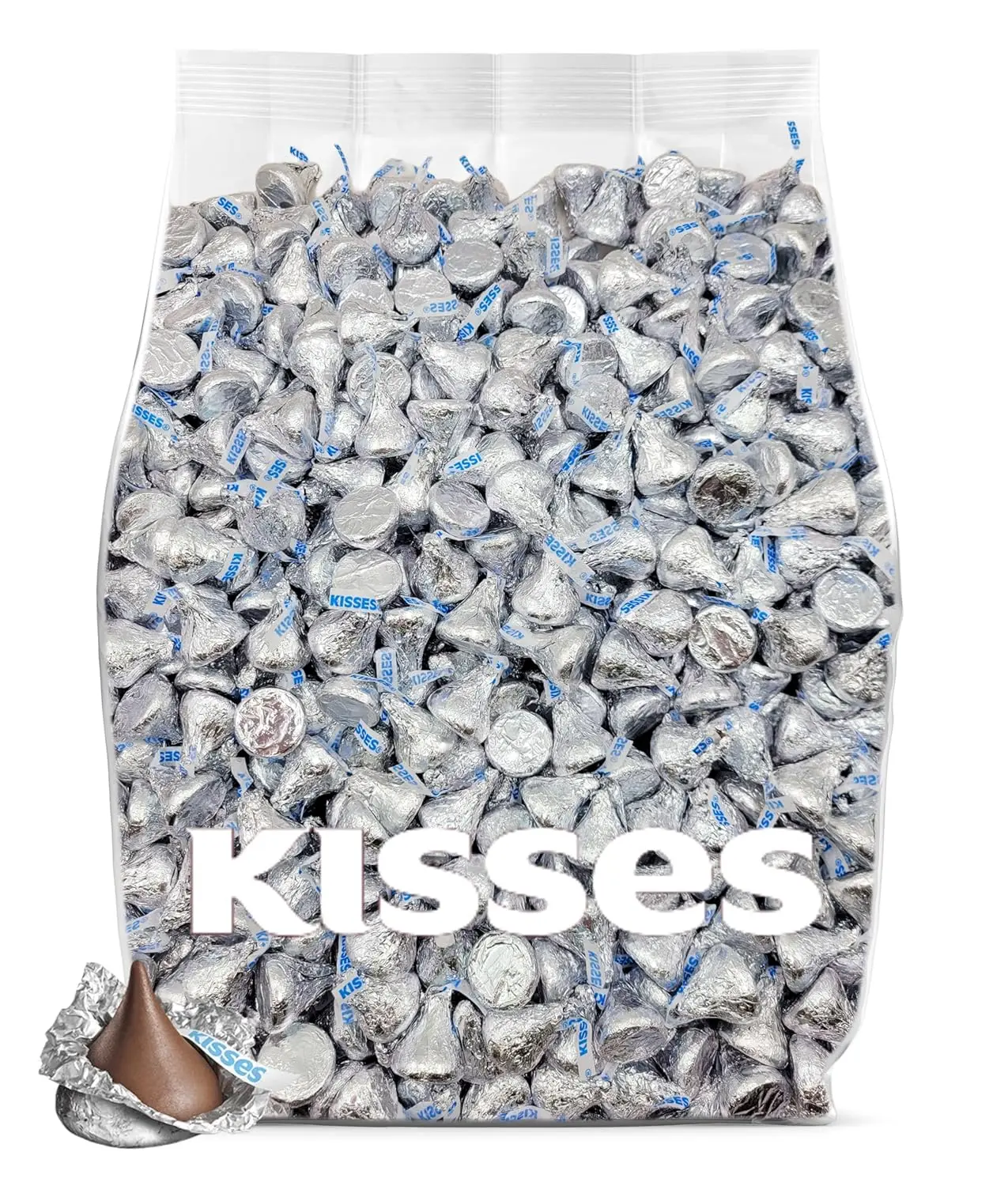 Bulk Kisses Milk Chocolate Candy - 200 Silver Kisses Chocolate Individually Wrapped - Chocolate Kisses Candy Bulk - Bulk Chocolate for Weddings, Party Favors, Candy Buffets, & Office Treats - 2 Pounds