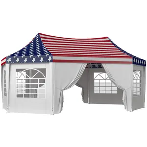 Outsunny 22.3 x 16.4 ft Party Tent, Heavy Duty Event Tent with Sidewalls, 2 Doors and 6 Windows, Outdoor Gazebo Shelter for Wedding, Party, American Flag