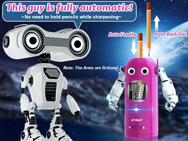 【Valentines Gift for Teachers】AFMAT Robot Electric Pencil Sharpener for Colored Pencils, Fully Automatic, Rechargeable, No-Touch Design, 7-11.5mm, Ideal for Home & Classroom
