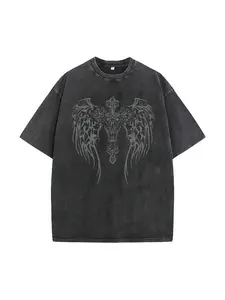 vintage angel wings graphic tee washed oversized tshirt drop shoulder grunge streetwear apparel