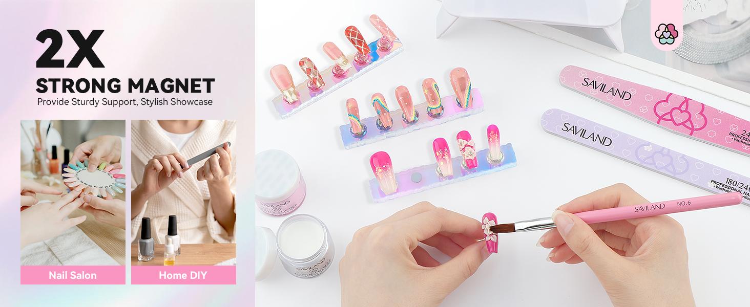 SAVILAND Nail Stand for Press-Ons: 15 magnetic Aurora Nail Holders 40 Reusable Sticky Putty Pieces Nail Painting Practice Beginner Acrylic Tools