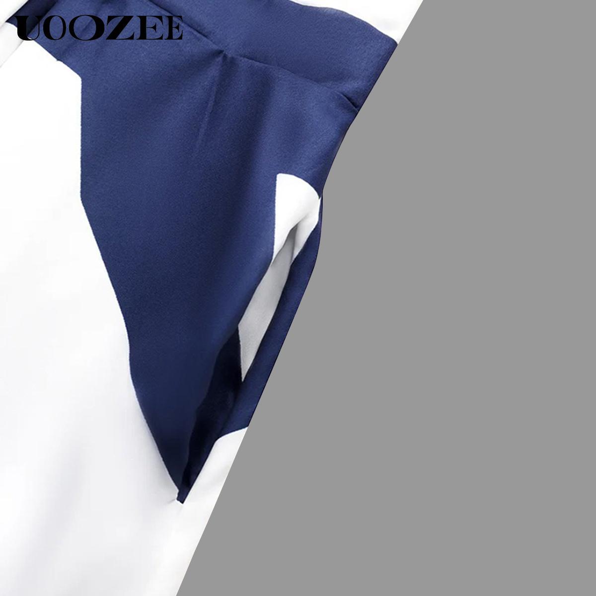 UOOZEE women's long-sleeved loose solid color lapel midi dress, waist design, comfortable and elegant, a must-have for commuting and formal occasions Midi Cloth, with pockets Modest Clothes SpringStatements