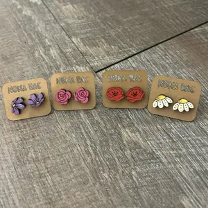 Flower Stud Earrings – Cute Wildflower Wooden Studs
