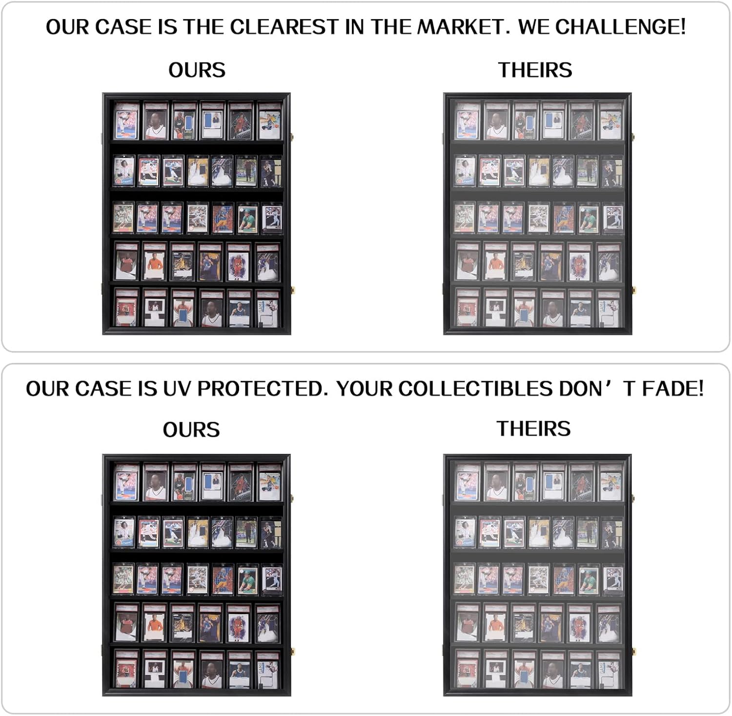 Baseball Card Display Case 3Pack - 35 Graded Sports Card Display Frame - Holds Sport Cards with UV Protection Clear View Lockable Wall Cabinet for Football Basketball Trading Card Vertical Rod Sleeves