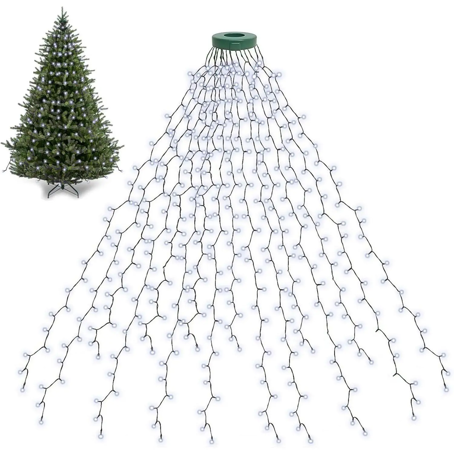 Christmas Tree Lights 400LED 16 Lines Christmas Lights for Tree 8 Modes for 6ft-7ft Tree, UL Certified Indoor Outdoor Christmas Decorations 16 * 6.6ft Drops Cool White