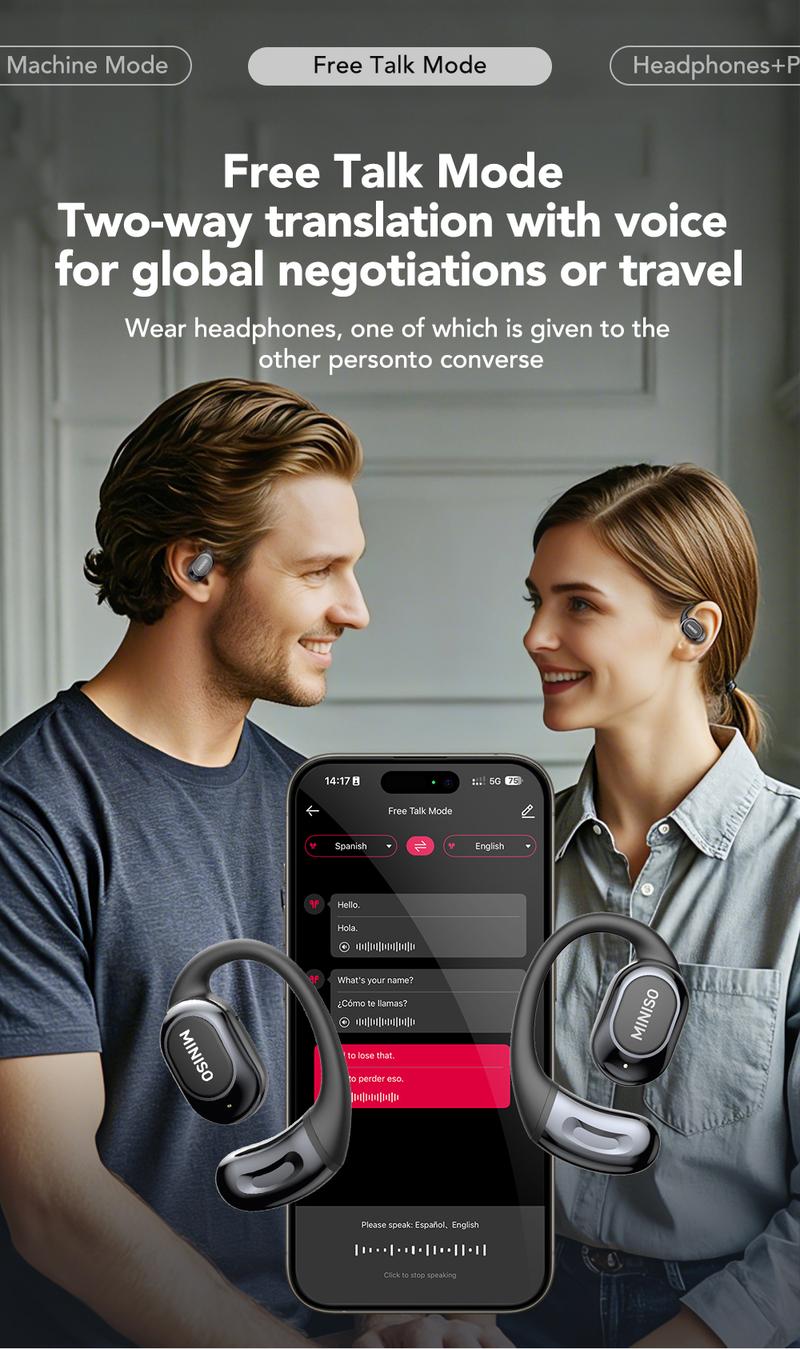 MINISO MS156 Ulter AI Translation Wireless Headphones Supports 134 Languages Bluetooth High Fidelity Sound Quality with Charging Case & Microphone Perfect Birthday Gift - Chargeable