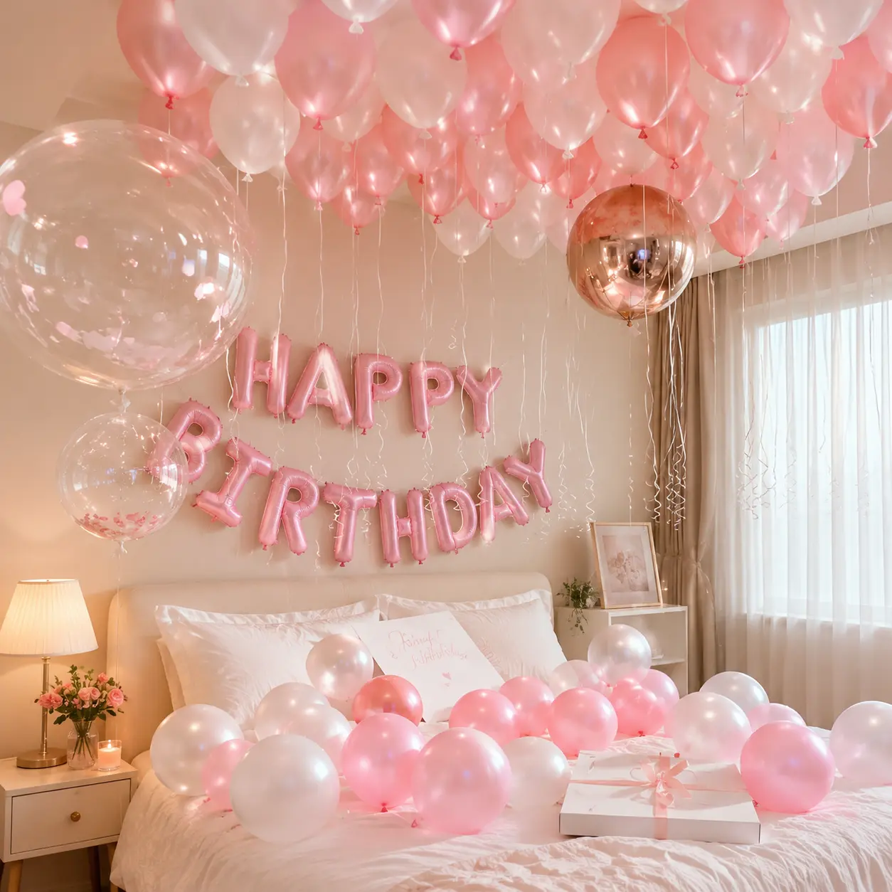 Pink Pearl Blow-Up Balloons Set - 1-Set Home & Festive Supplies with Magical Banner, Balloon Decor for Birthday Room Birthday Decor, Metallic