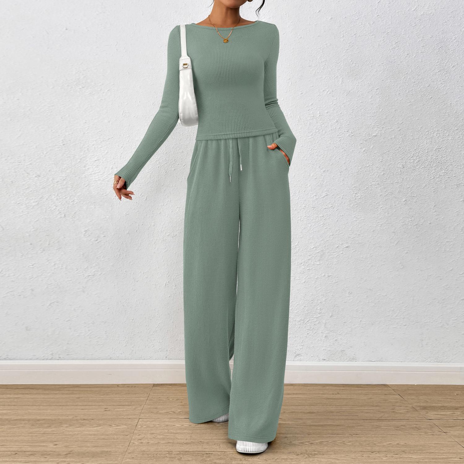 PrettyGarden Women's 2 Piece Lounge Sets Fall Fashion Long Sleeve Crop Top Wide Leg Pants Matching Sets Clothing, Comfy Womenswear#FallFreshness