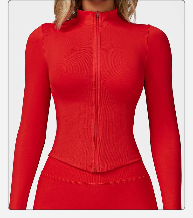 MFVIM Women's Short-Sleeved Sports Jacket with Zipper Hood, Running Sports Jacket, Slim-Fit Long-Sleeved Yoga Top Quick Dry Breathable Fabric Athletic Techwear Athleisure Style