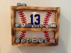 Personalized Baseball 14 Post Ring Holder| Wooden Display, Sports Memorabilia Organizer, Baseball Gift Athletes