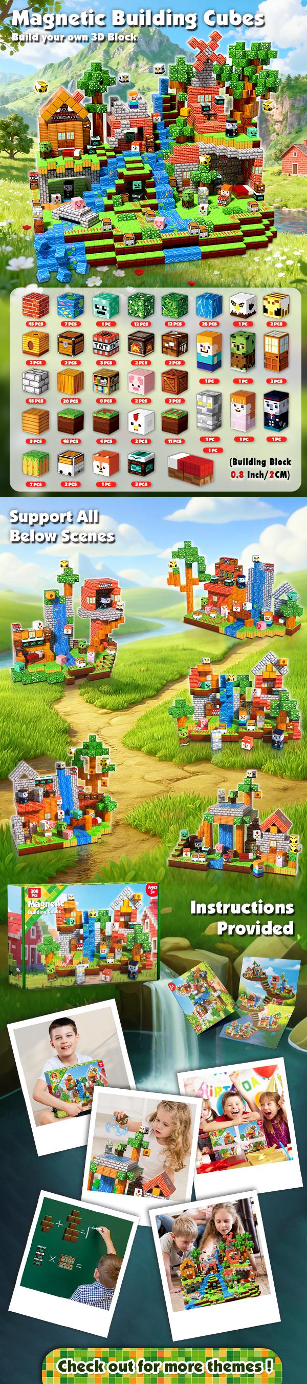 300PCS Magnetic Blocks - Magnetic Building Blocks, Children's Stacking Magnets, STEM Montessori Sensory Toys, Suitable for Boys and Girls Over 3 Years Old, Christmas Birthday Gift