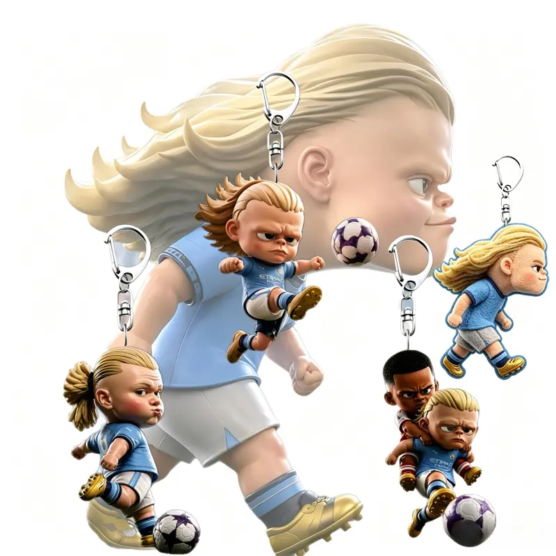 4PCS Kawaii Unisex Cartoon Soccer Acrylic Charm Set - Anime-Style Keychain, Football Bag Pendant Gift for Keys & Backpack, Fits Keys