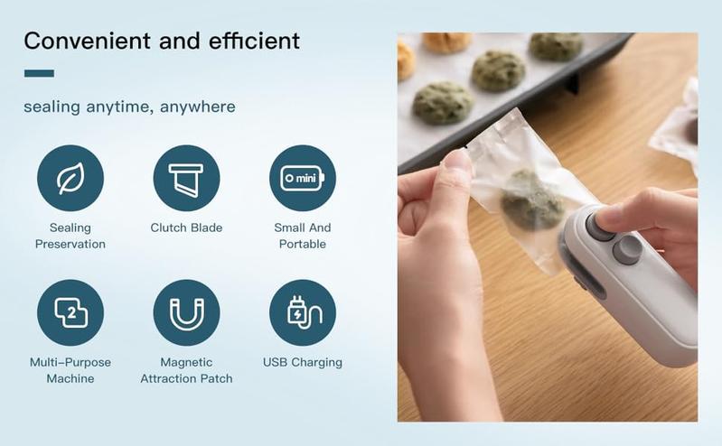 2026 New Upgraded Mini Bag Sealer 2 in 1 Rechargeable Chip Bag Sealer with Cutter and Magnet Portable Handheld USB C Heat Sealer Resealer Machine for Snack Plastic Bags Food Storage 2026 New Upgraded Mini Bag Sealer 2 in 1 Rechargeable Chip Bag Sealer with Cutter and Magnet Portable Handheld USB C Heat Sealer Resealer Machine for Snack Plastic Bags Food Storage
