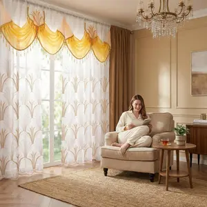 Curtain Club 2 Panels 52x84 inches are made of ice silk and Dolly fabric. The head features a curtain top and hanging beads design, with embroidery and patchwork techniques. They are of high quality, with a pole-style design, and are A100.