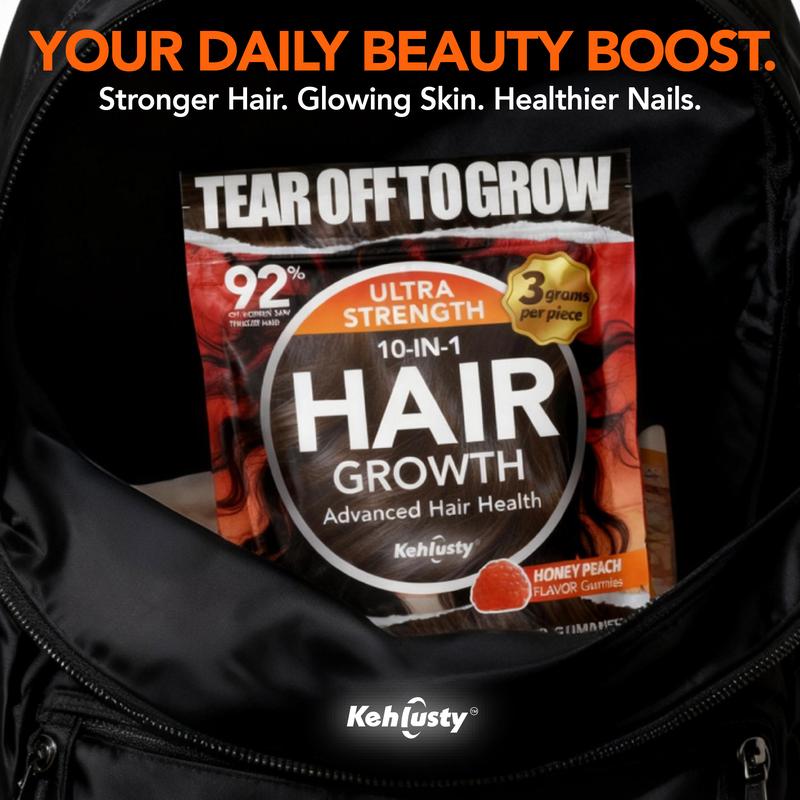 Hair Growth Gummies for Women | 10-in-1 Formula with Biotin, Collagen & Zinc | Supports Thicker, Stronger Hair & Scalp Health | Honey Peach Flavor, 60 Gummies