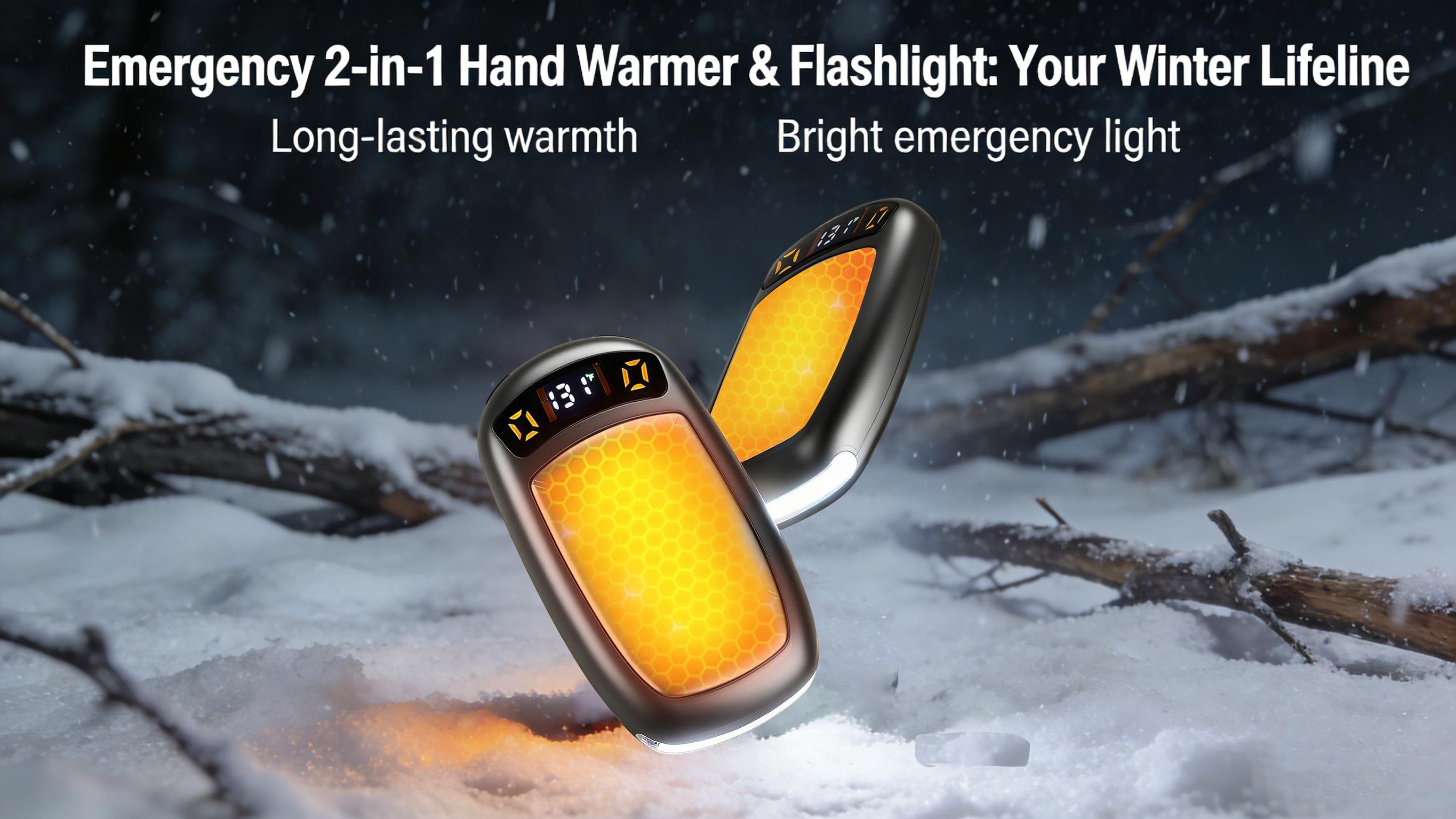 Emergency Rechargeable Hand Warmers with COB Light, 2 Pack Portable Magnetic Electric Hand Warmers, 12hrs Long-Lasting Warmth, Double-Sided Heating, Pocket Size, Outdoor Heater, Winter Gifts for Women & Men