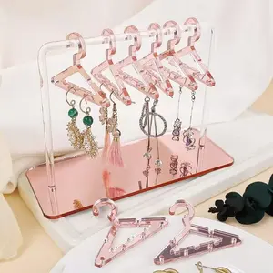 Earring Hanger Rack with 8 Mini Coat Hangers, Acrylic Earring Holder Display Stand, Ear Studs Hanging Earrings Organizer For Women Girls,Rose Gold