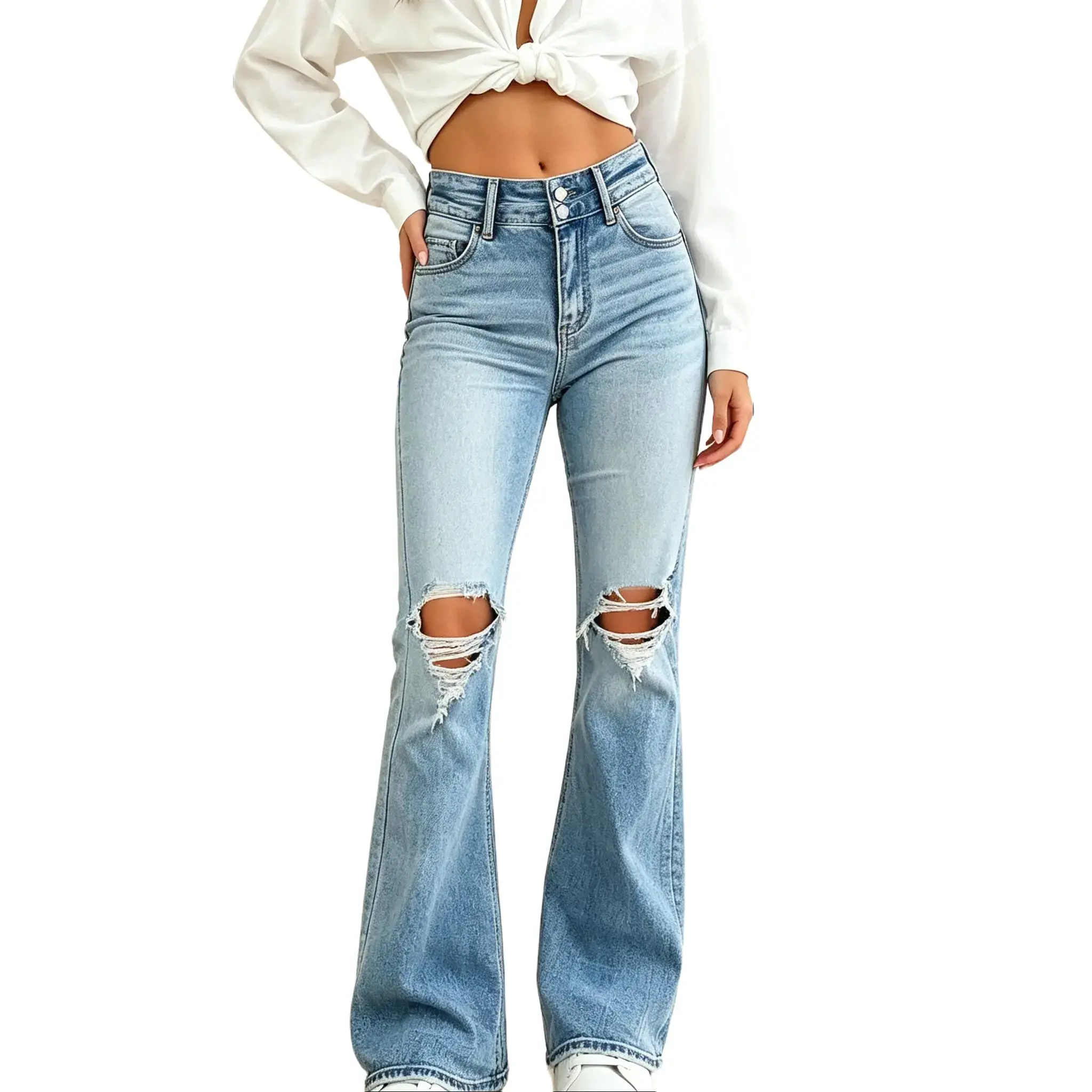 Women's Stretch Front Ripped Jeans with Cuffs Comfortable Fit & Classic Style - Perfect for Everyday Wear Vintage Relaxed Jeans rip straight leg jean