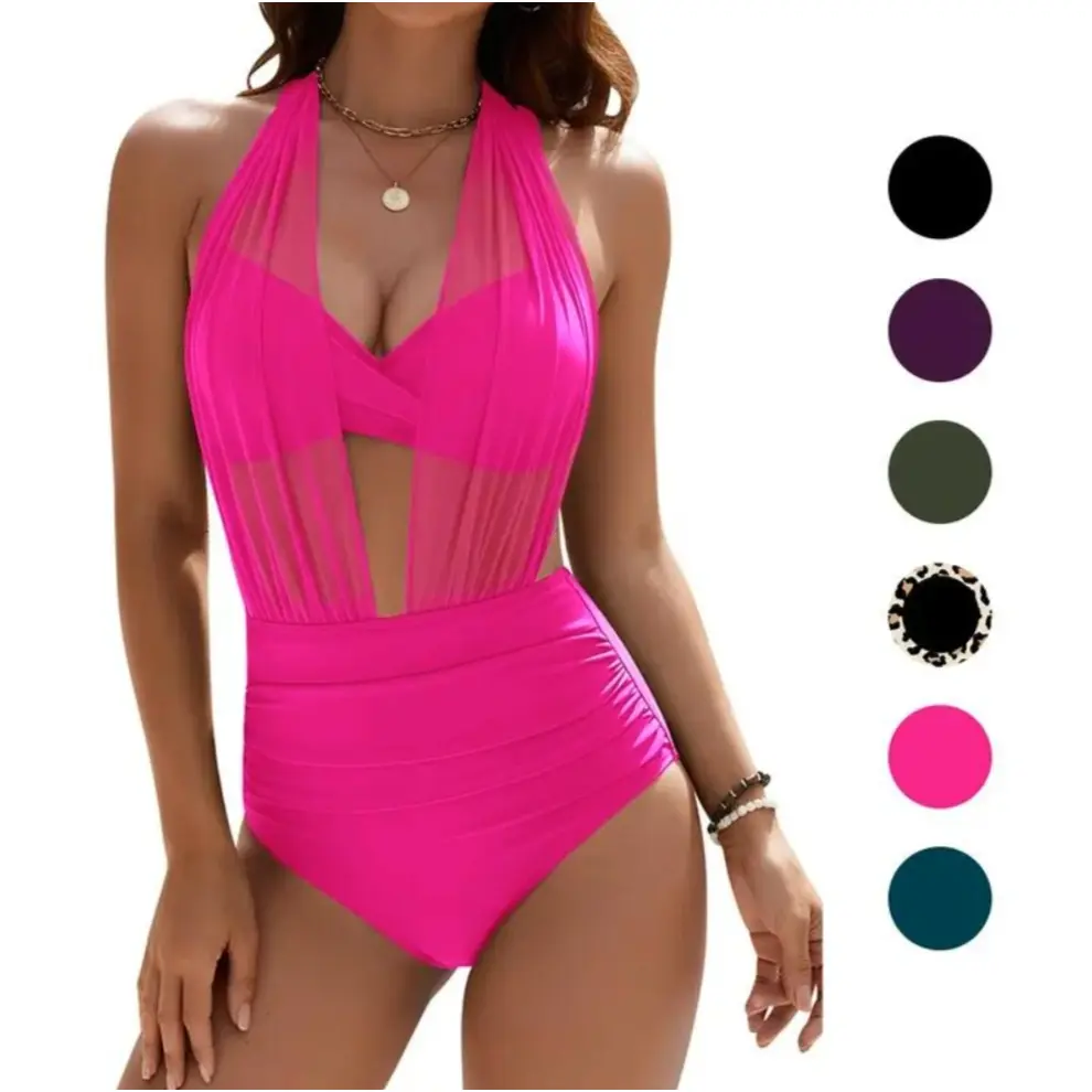 Women's 2026 New High-Waisted Tummy Control Bikinisuit - High-Stretch Beach Pool Swimsuit, Front Cutout Bathing Suit, Cheeky Cut, Elastane Tie-Up Push-Up Top & Bottom, Fashion Chic Fitted Swimwear