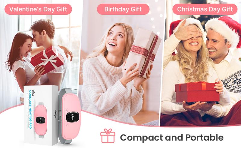 IDOO Portable Cordless Heating Pad, Valentines Day Gift, Triple Vibrating Waist & Abdominal Massager for Cramps Relief, 5S Fast Heating, Perfect Gift for Women, Period Cramp Solution, Endometriosis Pain Relief