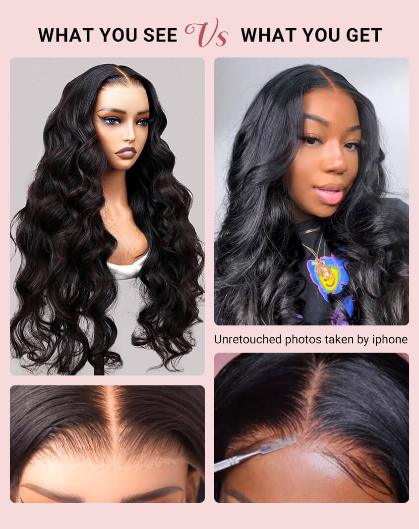 West Kiss Pre Cut Ready Go Glueless Wig Body Wave 7x4 Lace Closure Wig Human Hair 7x5 Closure Wig Bleached Knots Pre Plucked 250% Density Gluleless Wig For Women