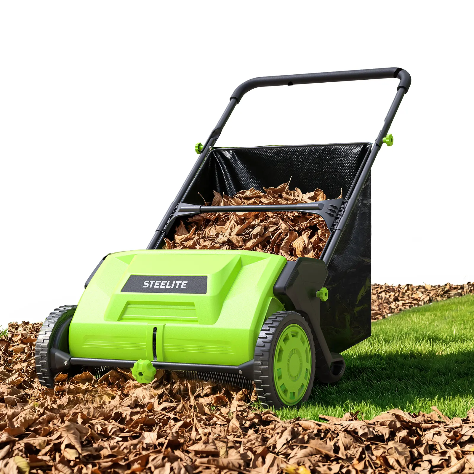 STEELITE 21-Inch Leaf & Grass Collector, Manual Push Lawn Sweeper for Grass Clippings, Leaves & Debris, Yard Sweeper with Height Adjustment & Large Collection Hopper